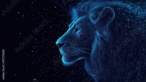 Digital lion profile art cosmic space graphic design futuristic environment side view 3d visualization concept photo