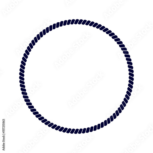 Round rope frame. Thread, hemp twine, jute, steel cable in circle shape. Maritime, yacht or nautical style, sea or ocean theme decorative ornament. Vector graphic illustration.