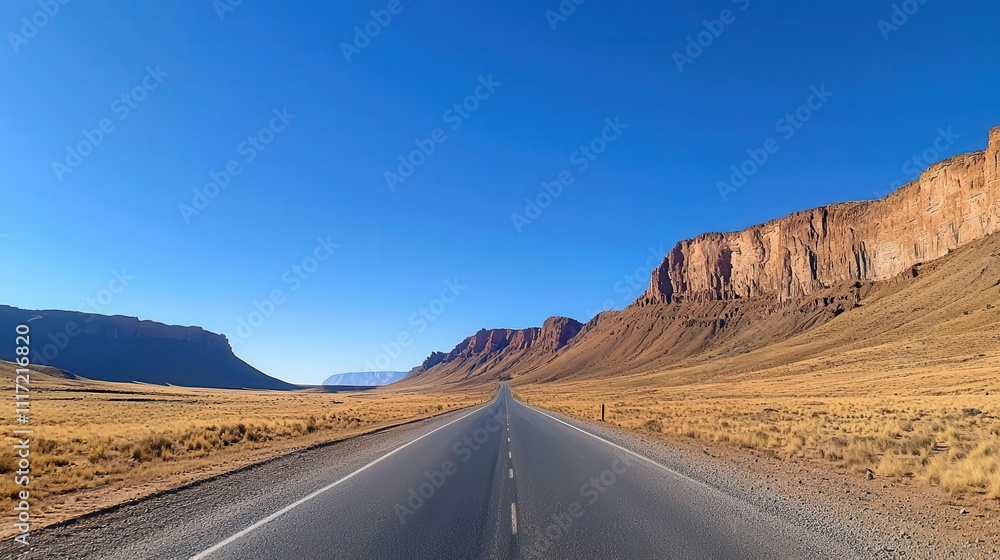 Paved mountain road with dramatic cliff views and a clear blue sky above, Mountain road, Breathtaking, scenic, adventurous Paved mountain road with dramatic cliff views and a clear blue sky above, Mountain road, Breathtaking, scenic, adventurous