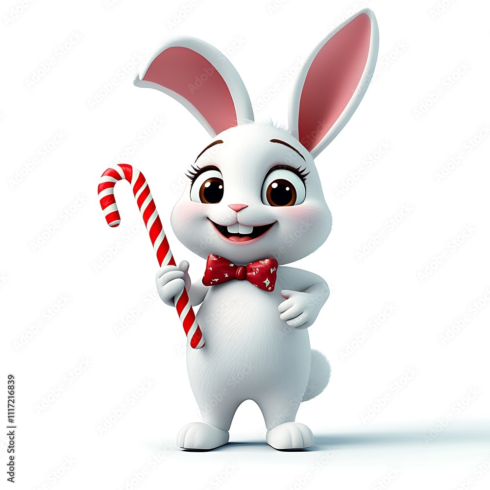 Cute Cartoon Bunny with Candy Cane for Christmas Cute Cartoon Bunny with Candy Cane for Christmas