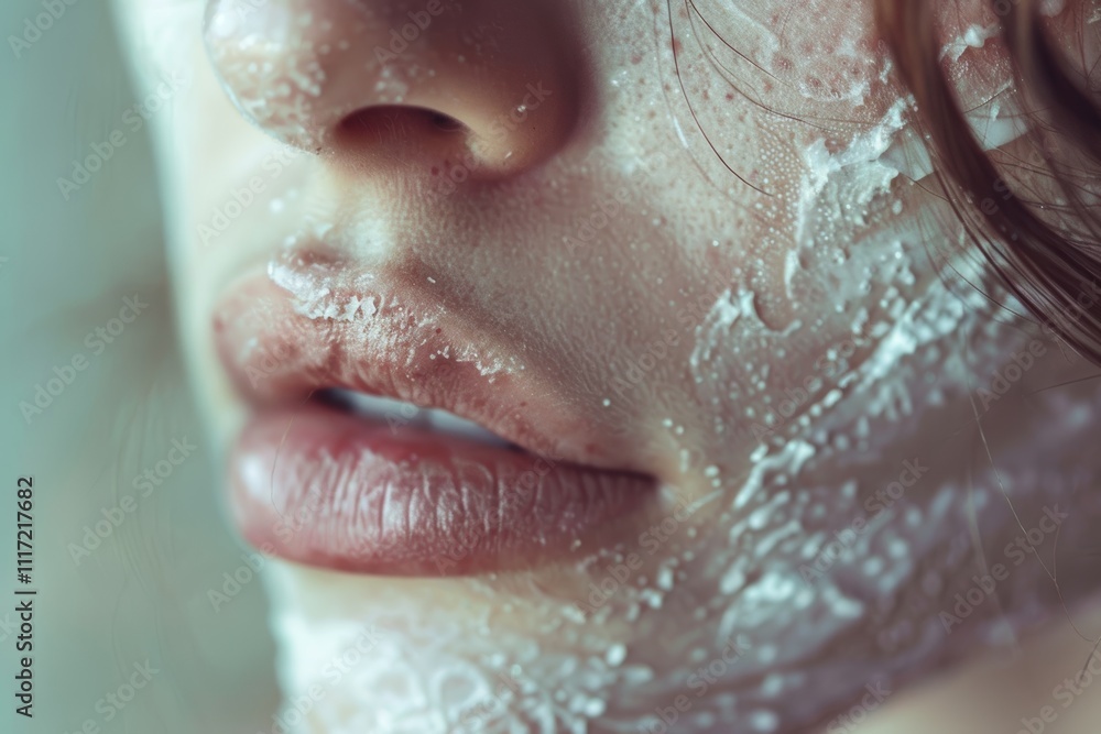 Obraz premium A woman's face is covered in white powder