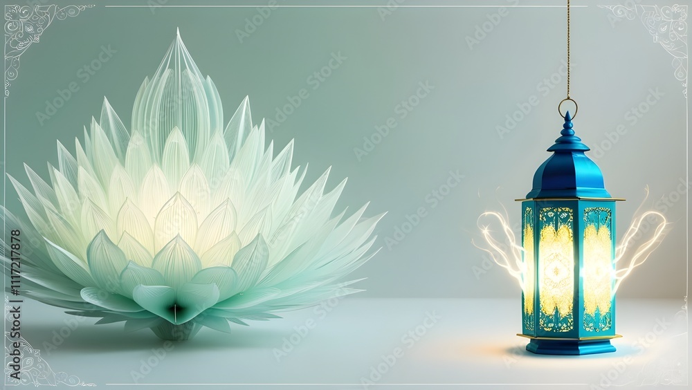 traditional qandeel (lantern) minimalist Milad theme with a serene, empty space in soft, light hues traditional qandeel (lantern) minimalist Milad theme with a serene, empty space in soft, light hues