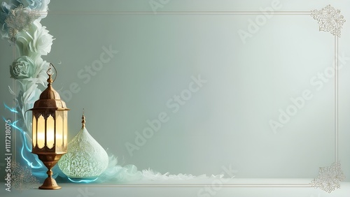 traditional qandeel (lantern) minimalist Milad theme with a serene, empty space in soft, light hues