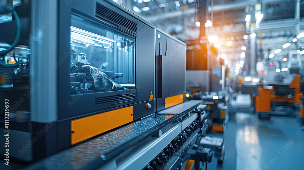 High-tech industrial manufacturing equipment in a modern factory setting. High-tech industrial manufacturing equipment in a modern factory setting.