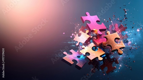 Dynamic puzzle pieces in motion creative studio digital art abstract background colorful design concept