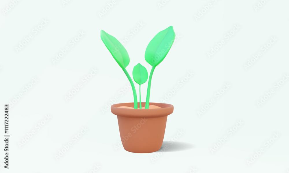 3D vector Green plant in a pot brown isolated on white background. tree leaf flower nature environment growth garden sprout, interior house design. illustration