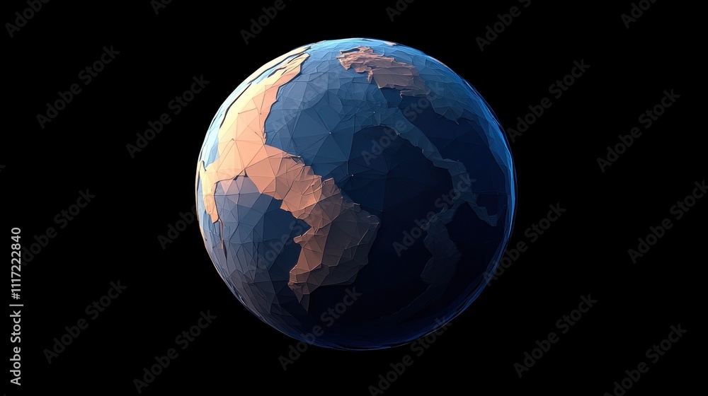Global perspective 3d rendered earth model digital art dark background scientific visualization creative concept