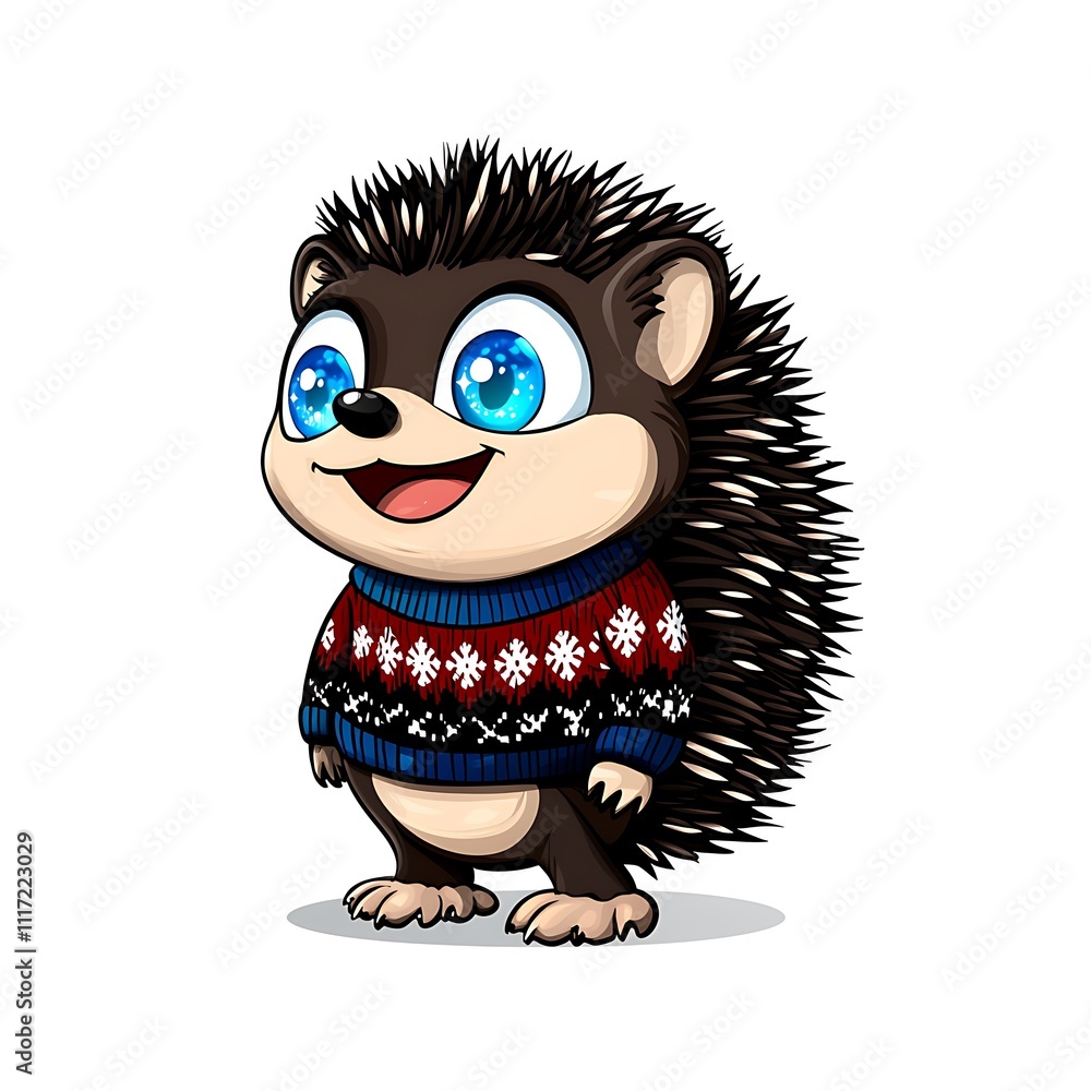 Happy Cartoon Hedgehog in a Colorful Sweater Happy Cartoon Hedgehog in a Colorful Sweater