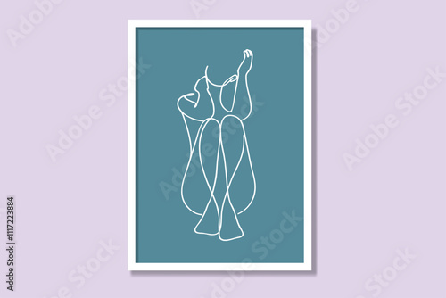 Feminine linear printable poster design. Modern framed canvas prints minimal illustration—elegance woman figure line art minimalism interior vector artwork. 