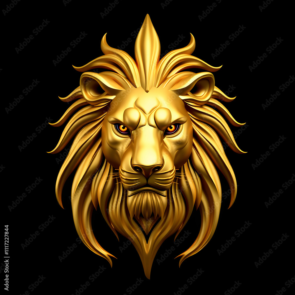 Obraz premium Cool looking 3d gold lion head with long mane