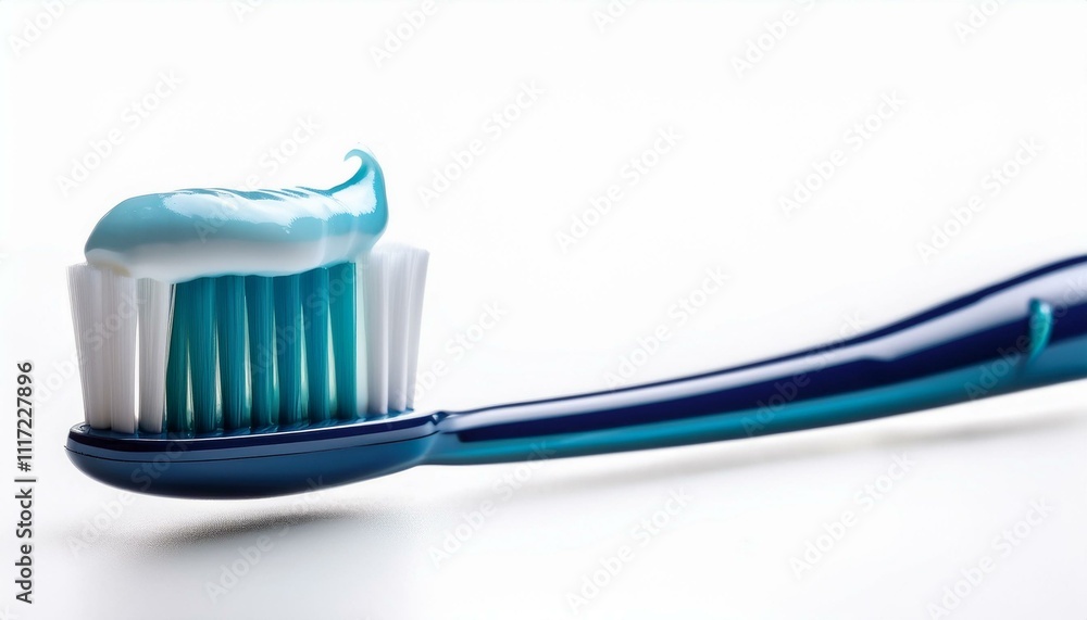 Clean toothbrush with fresh toothpaste, isolated on a white background, great for dental hygiene branding and healthcare product photography