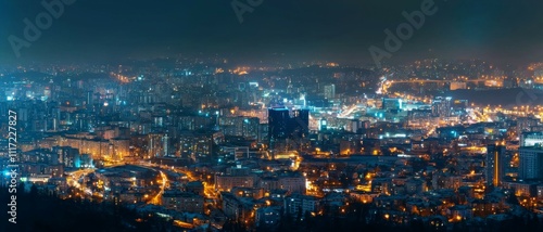 Wallpaper Mural Night Cityscape Panoramic Urban View Illuminated Buildings City Lights High Resolution Torontodigital.ca