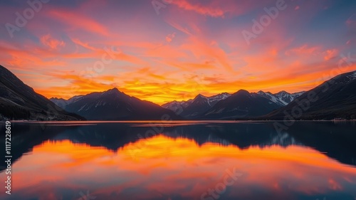 Wallpaper Mural Vibrant sunset over majestic mountains reflecting in a crystal clear lake, outdoor, scenic, lake Torontodigital.ca