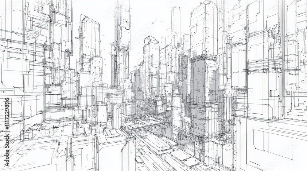 Wireframe city skyscrapers for digital and tech ads. Wireframe city skyscrapers for digital and tech ads.