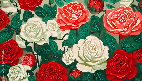 Wallpaper Mural Red and White Roses with Budding Beauty Torontodigital.ca