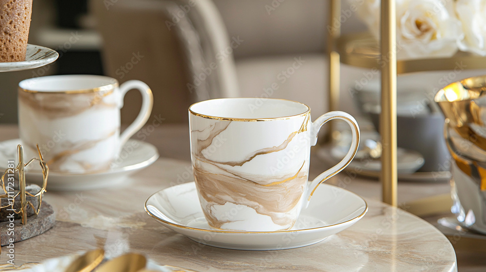 A sophisticated marble-patterned mug with a l A sophisticated marble-patterned mug with a l
