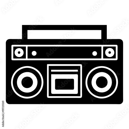  A vintage radio cassette silhouette vector icon illustration,radio,cassette on white background.