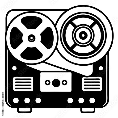  A vintage reel to reel tape recorders silhouette vector icon illustration,radio,reel to reel,recorders on white background.