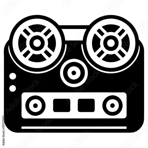  A vintage reel to reel tape recorders silhouette vector icon illustration,radio,reel to reel,recorders on white background.