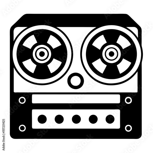  A vintage reel to reel tape recorders silhouette vector icon illustration,radio,reel to reel,recorders on white background.