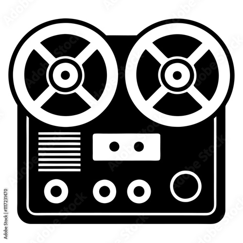  A vintage reel to reel tape recorders silhouette vector icon illustration,radio,reel to reel,recorders on white background.