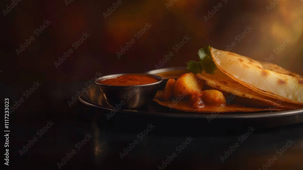 Delicious Masala Dosa with Sambar and Chutney Delicious Masala Dosa with Sambar and Chutney