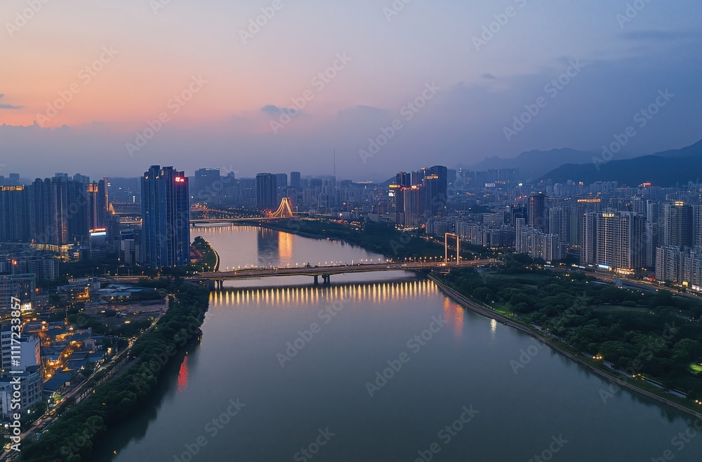 Naklejka premium country skyline at sunset 