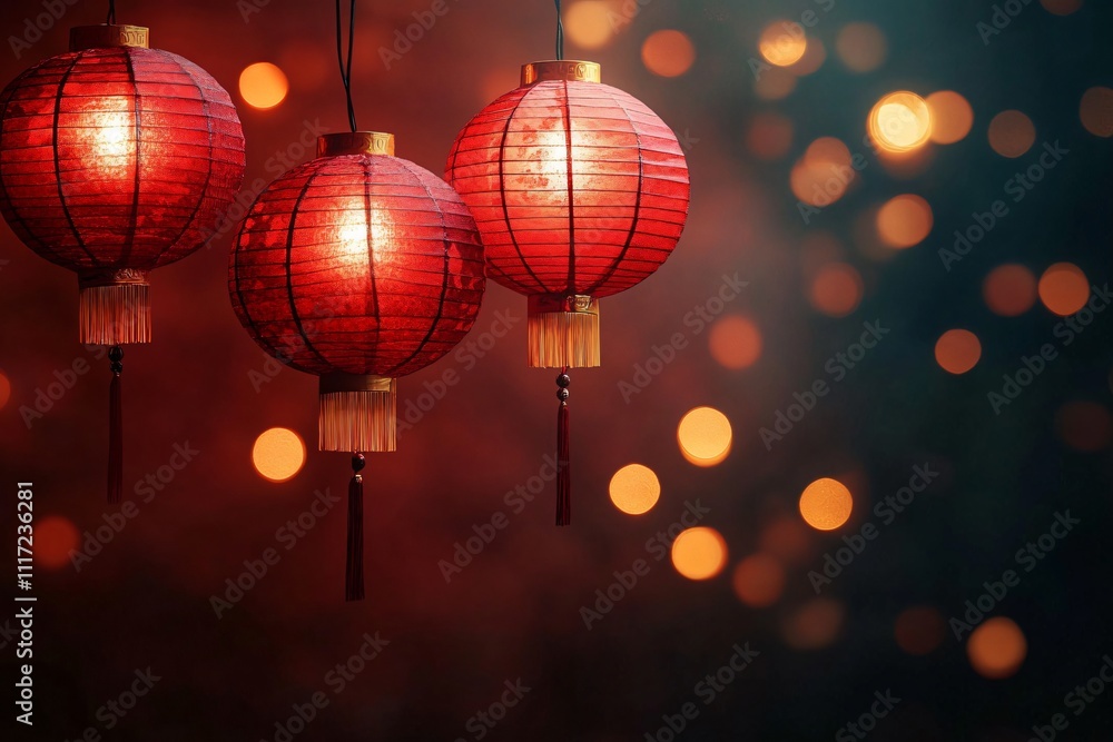 Elegant red paper lanterns create a warm celebratory mood, perfect for Chinese New Year, festivals, or events seeking an inviting ambiance. Elegant red paper lanterns create a warm celebratory mood, perfect for Chinese New Year, festivals, or events seeking an inviting ambiance.