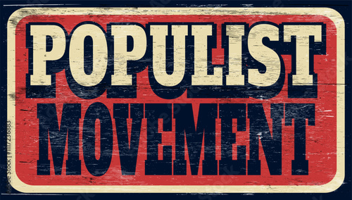 Aged and worn populist movement sign on wood