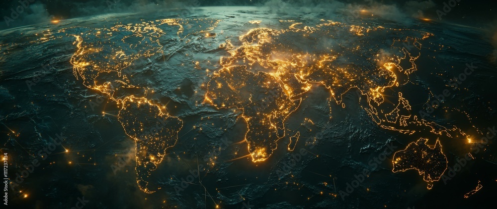 Obraz premium Global Network Illuminated Earth Blockchain Connectivity Technology