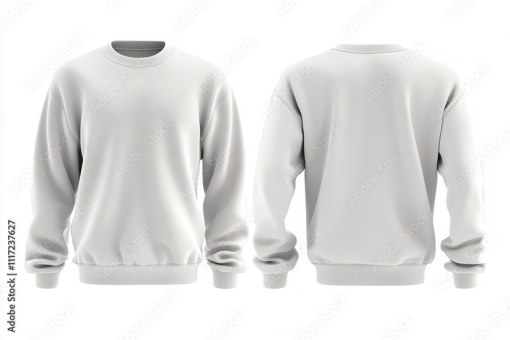 A plain white sweatshirt displayed from the front and back for design or retail purposes.