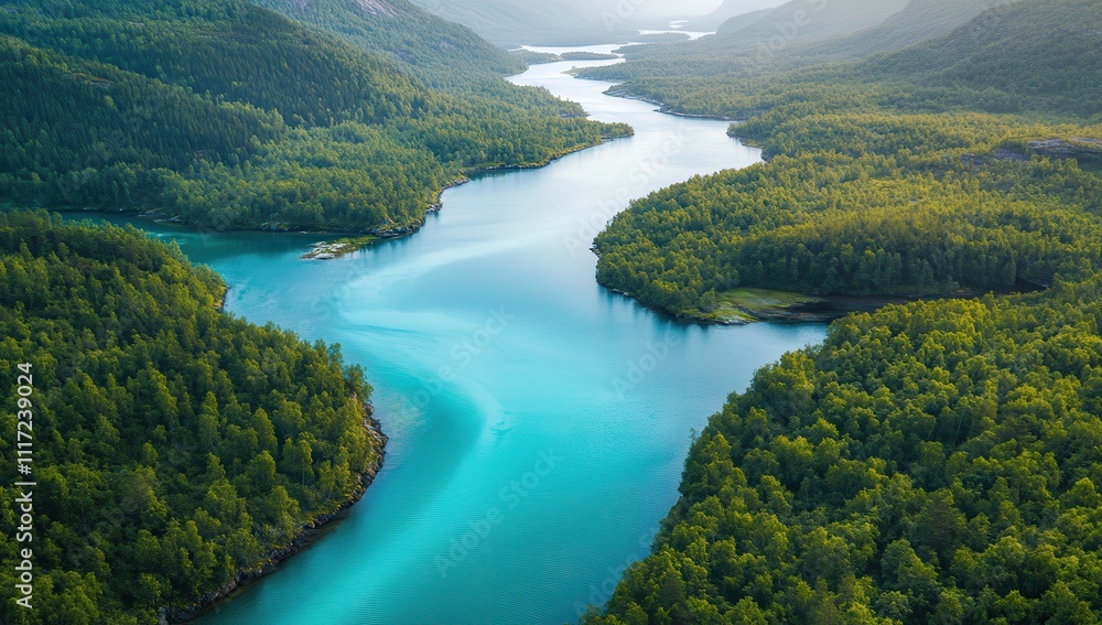 Serene Aerial View of a Winding River Surrounded by Lush Green Forests in a Scenic Landscape During Daylight Serene Aerial View of a Winding River Surrounded by Lush Green Forests in a Scenic Landscape During Daylight