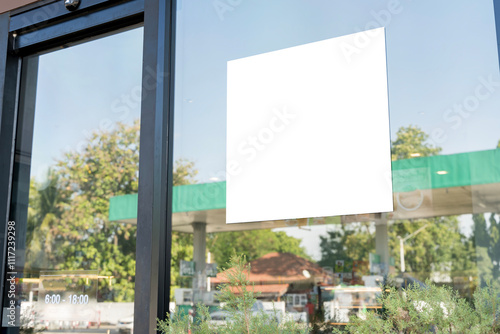 Poster promotion design mockup. Vertical empty white blank paper advertising banner frame template mock up. photo