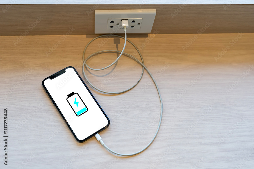 Close up smartphone battery low charge battery screen, Businessman holding a smartphone. Close up smartphone battery low charge battery screen, Businessman holding a smartphone.