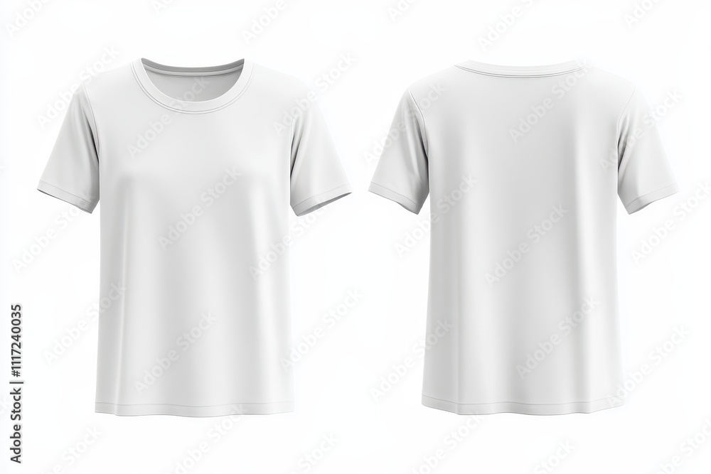 A plain white t-shirt displayed from the front and back for design or retail purposes. A plain white t-shirt displayed from the front and back for design or retail purposes.