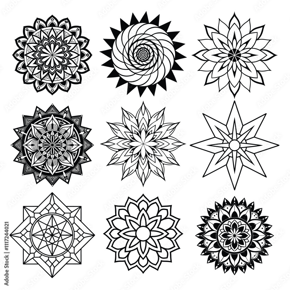 Obraz premium Collection of Mandala Vector Illustrations in black and white 