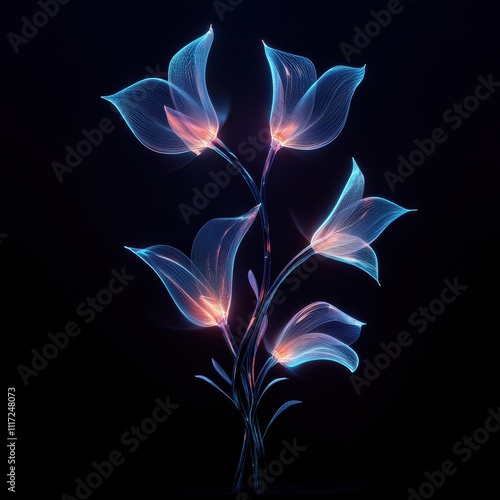 Futuristic Glowing Plants in a Dark Environment Artistic Digital Art Vibrant Colors Abstract Design Nature Concept