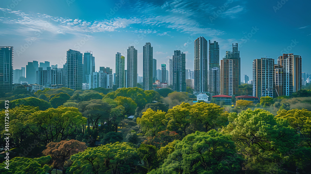 Fototapeta premium Cityscape with Lush Greenery