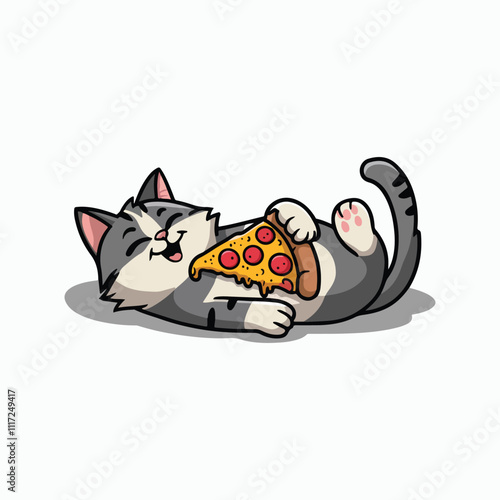 Lazy cat with slice of pizza vector illustration clipart