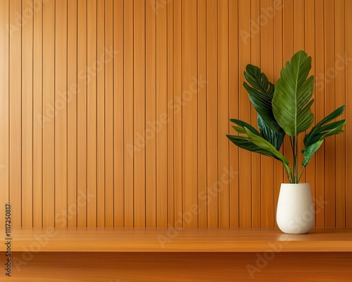 Warm minimalist hotel reception with a woodpaneled desk, natural light, and soft earth tones, warm minimalist reception, inviting, simple design photo