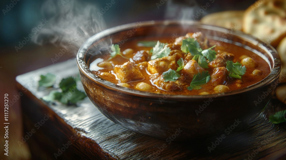 Spicy Chicken Curry with Naan Bread Indian Cuisine Food Photography Spicy Chicken Curry with Naan Bread Indian Cuisine Food Photography