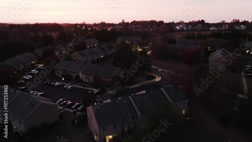 Sunset drone shot of a suburban neighborhood in Trappe Pennsylvania photo