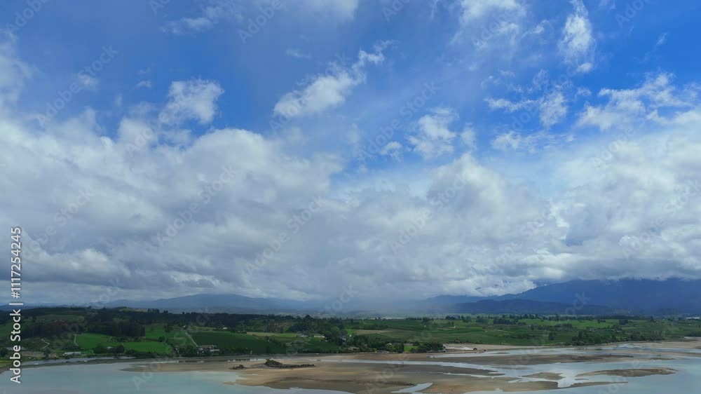 Drone hyper-lapse over the Moutere Inlet near Motueka, Tasman New Zealand
