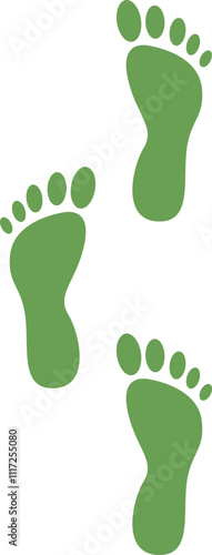 Green footprints symbolize progress and eco-friendly steps.