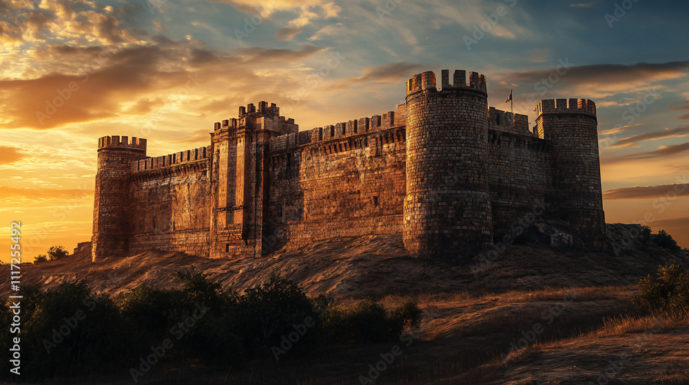An ancient fort with robust walls and historical military significance. An ancient fort with robust walls and historical military significance.