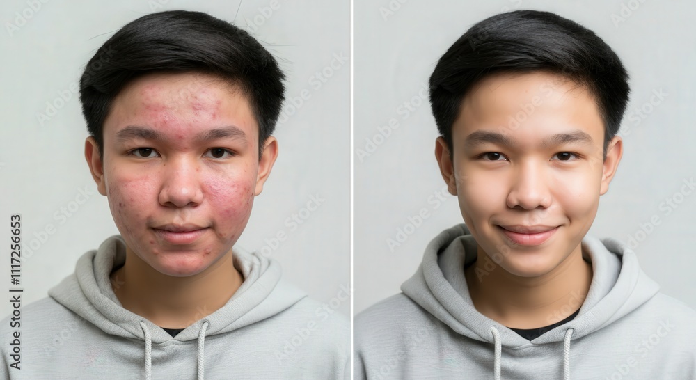 Skin transformation of asian teenager with acne treatment before and after Skin transformation of asian teenager with acne treatment before and after