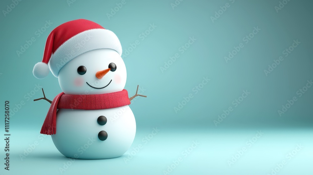 Minimal 3D Christmas Snowman with Santa Hat Minimal 3D Christmas Snowman with Santa Hat