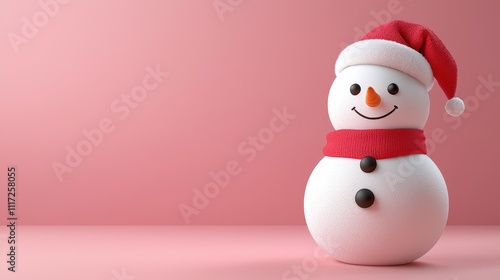 Minimal 3D Christmas Snowman with Santa Hat