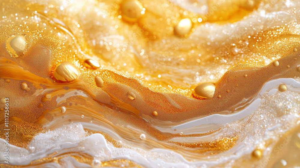 Golden abstract texture with fluid patterns and shimmering bubbles Golden abstract texture with fluid patterns and shimmering bubbles
