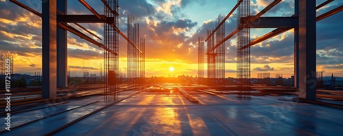Construction progress at sunset urban site photography industrial view